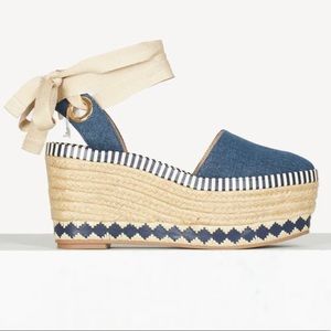 TORY BURCH Denim Espadrilles Wedges